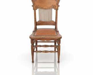 Late 19th Century Solid Oak Pressed Back Dining Chair