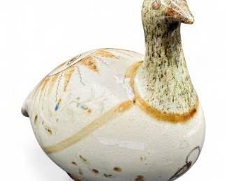 Mexican Handmade Ceramic Bird Figurine With Painted Sun