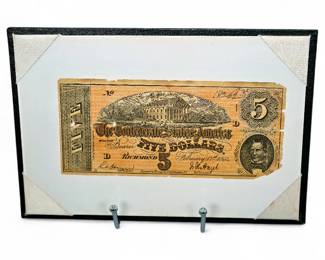 Framed 1864 Confederate States of America $5 Note
