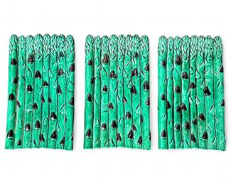 Three Hand-Made Clay Ceramic Small Asparagus Motif Serving Platters