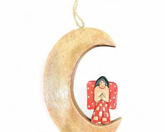 Rustic Folk Art Angel on the Moon Christmas Ornament