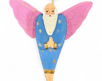 Stylized Wooden Folk Art Santa Angel Christmas Decoration