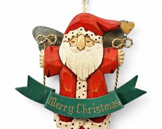 Folk Art Style Angel Santa w/ Tin Wings Christmas Ornament