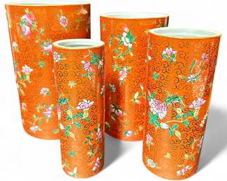 Set Of Four Antique Chinese Porcelain Famille Rose Cylindrical Vases