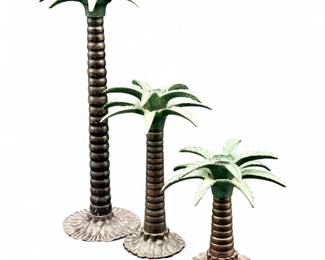 Set of Three Vintage Palm Tree Metal Candlestick Holders