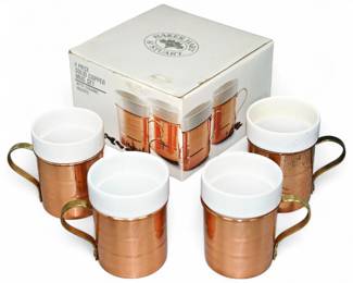 Vintage Baker Hart & Stuart Copper & Porcelain Mug, Set of 4