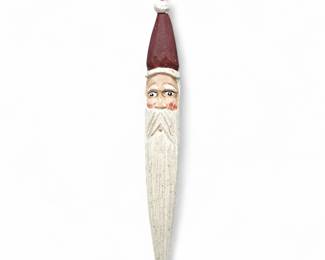 Folk Art Style Carved-Look Santa Icicle Christmas Ornament