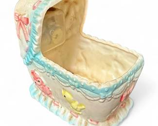 Vintage Japanese Hand Painted Ceramic Baby Bassinet Planter