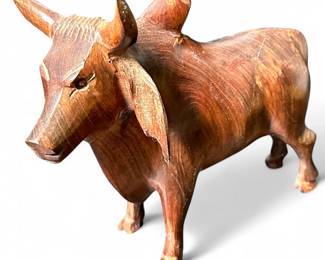 Hand-Carved Wooden Ox Sculpture