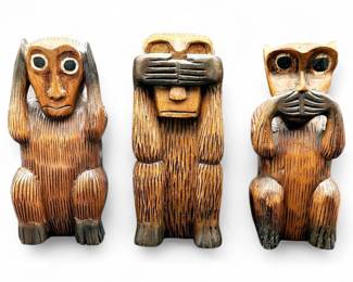 Set Of Three Carved Wood "Wise Monkey" Figurines