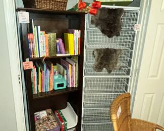 Bookcase and a 9 basket metal storage unit
