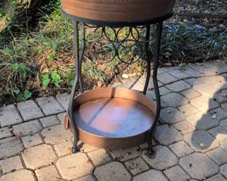 Beverage tub cooler copper finish w/wood handles with stand