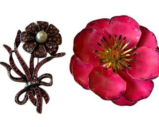 2 Pink Flower Brooches