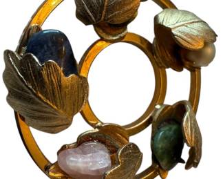 Sarah Coventry Gold Tone Leaf Stone