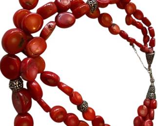 925 Silver Real Red Coral Necklace