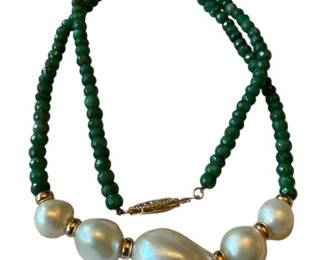 14K Malachite Pearl Necklace 17