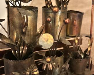 Retro Brass & Copper Flower Cart Display – Handcrafted Vintage Metal Floral Décor (1950s–1970s)