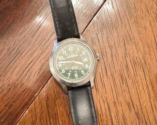 Timex Expedition Indiglo WR 50M Field Watch – Green Dial, Date Window, Black Leather Band