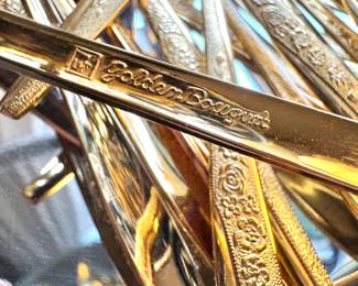 Oneida Golden Bouquet Gold Electroplate Flatware Set – Vintage Floral Pattern, Mid-Century Elegance