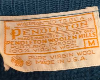 Retro Pendleton Blue Wool Cardigan – 1970s Vintage Cable Knit Sweater, Made in USA, 100% Virgin Wool