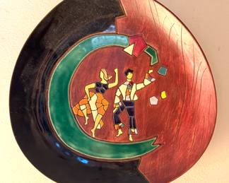 Mid-Century Modern Keramos Wall Plate – Hand-Painted Ceramic Mosaic Dance Scene (Model 761A, Italy/Austria, 1950s)