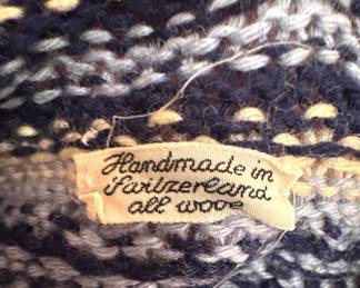 Switzerland Wool Cardigan – Vintage Nordic Knit Sweater Navy Blue & Cream
