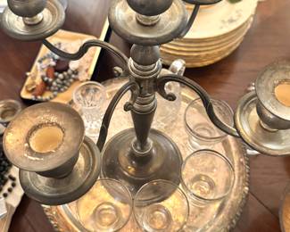 Silverplate 5-Arm Candelabra with Tray – Vintage Silver Candle Holder Centerpiece