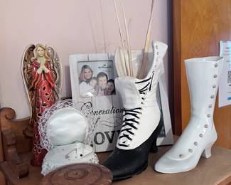 Antique Ceramic Victorian Boot Vases – White and Black Decorative Shoe Figurines