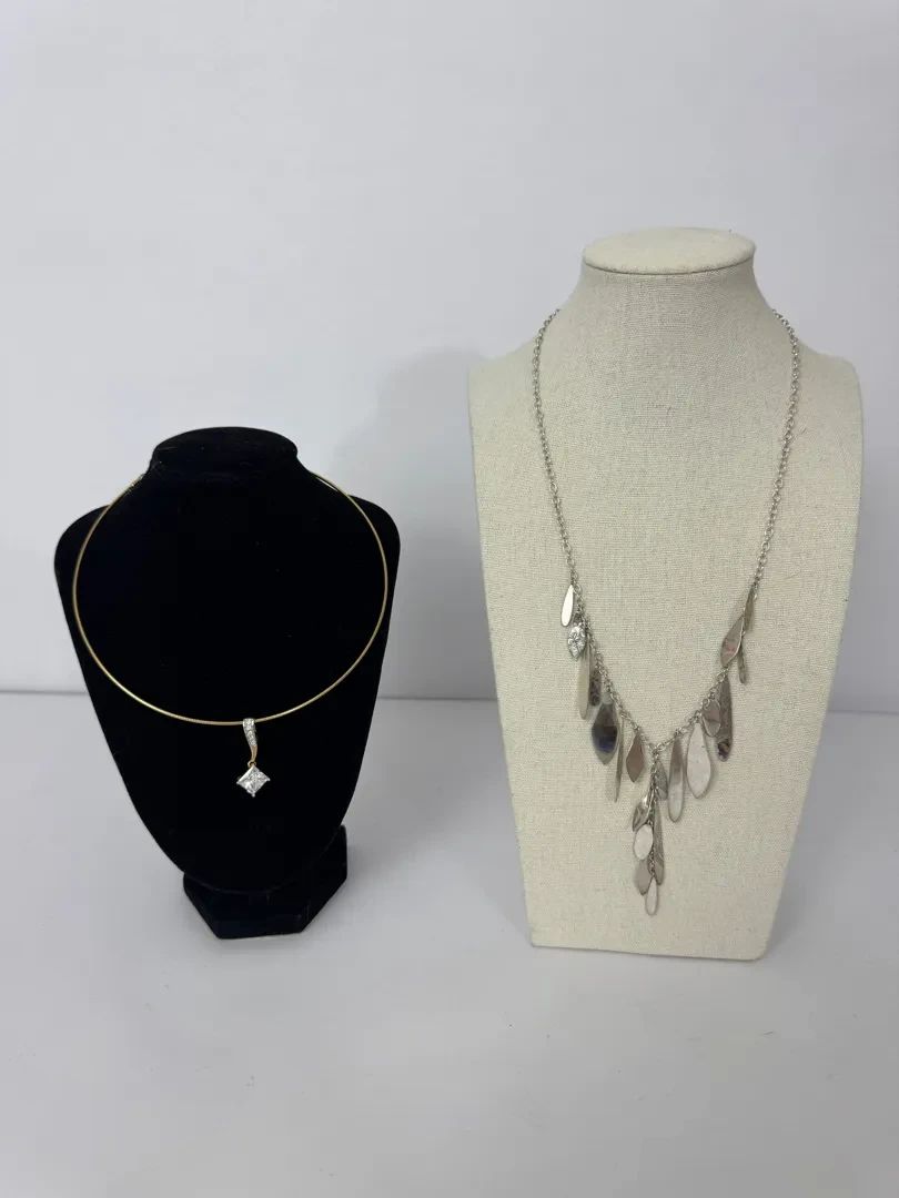 14K Gold Cubic Zirconia Pendant Sterling Silver Artisan Dangle Necklace
