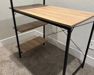Modern Industrial Desk with Side Shelves 36 x 19.75 x 36 Wood and Metal Frame