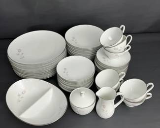 Noritake Pink Rose Fine China Dinnerware Set 50 Pieces, Japan, Platinum Trim
