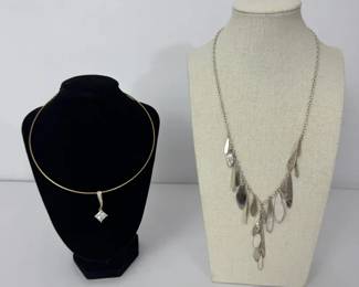 01 Lot of 2 Necklaces 14K Gold Cubic Zirconia Pendant Sterling Silver Artisan Dangle Necklace