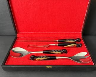 S.B.A. Haddad Jezzine Inlaid Serving Set 4 Pc Handcrafted Lebanon Flatware