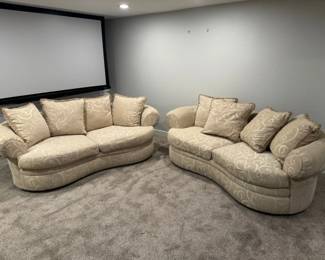 Matching Sofas Beige Scroll Upholstery with Pillows