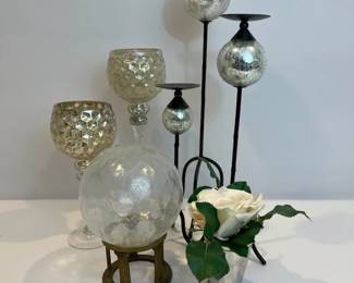 Elegant Mercury Glass Candle Holder Decor Set 7Piece Collection