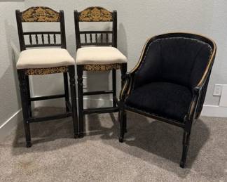 Accent Chairs 2 GoldAccented Bar Stools 1 Black Upholstered Armchair