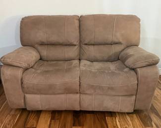 Taupe Microfiber Double Reclining Loveseat Sofa with Plush Cushion Arms