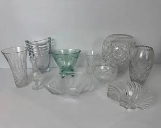 Collection of 11 Cut Crystal Art Glass Vases and Bowls Mixed Designs