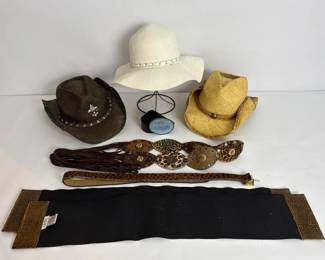Western Style Hat Belt Accessory Collection Cowboy Hats, Embellished Belts, and Accessories