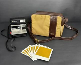 Polaroid Sun 600 LMS Instant Camera w Kodak Carryall Bag 8 Photo Prints Untested