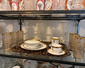 Imperial glass "Shoji" set of 6 highball glasses. 22KT gold overlay,