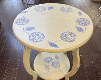 Small ROund Wood Stenciled Table