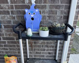 Plastic Wheeled Card, Succulents and Cat BirdHouse