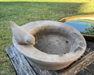 Concrete Bird on Concrete Base Bird Bath (Needs to be sealed to keep the water in)