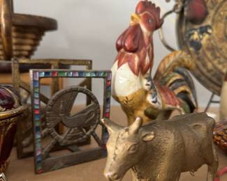 Brass Cow, Napkin Holder and Rooster