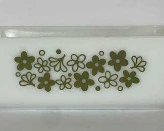 Vtg Pyrex Green Blossom Daisy Loaf Pan