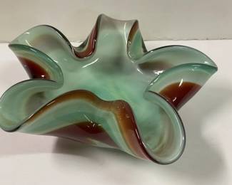 Vtg Murano Hand Blown Glass Bowl Teal Red