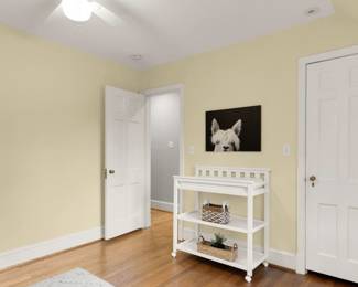 Pottery Barn convertible crib, Pottery Barn rug, Mitchell Gold accent chair, all like new staging use only.