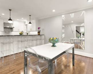 Mitchell Gold Chrome and Quartz Dining Table or Desk - staging use only. $450.