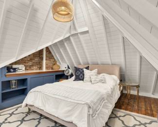 West Elm upholstered queen size bed frame - staging use only. $500. Mattress optional.